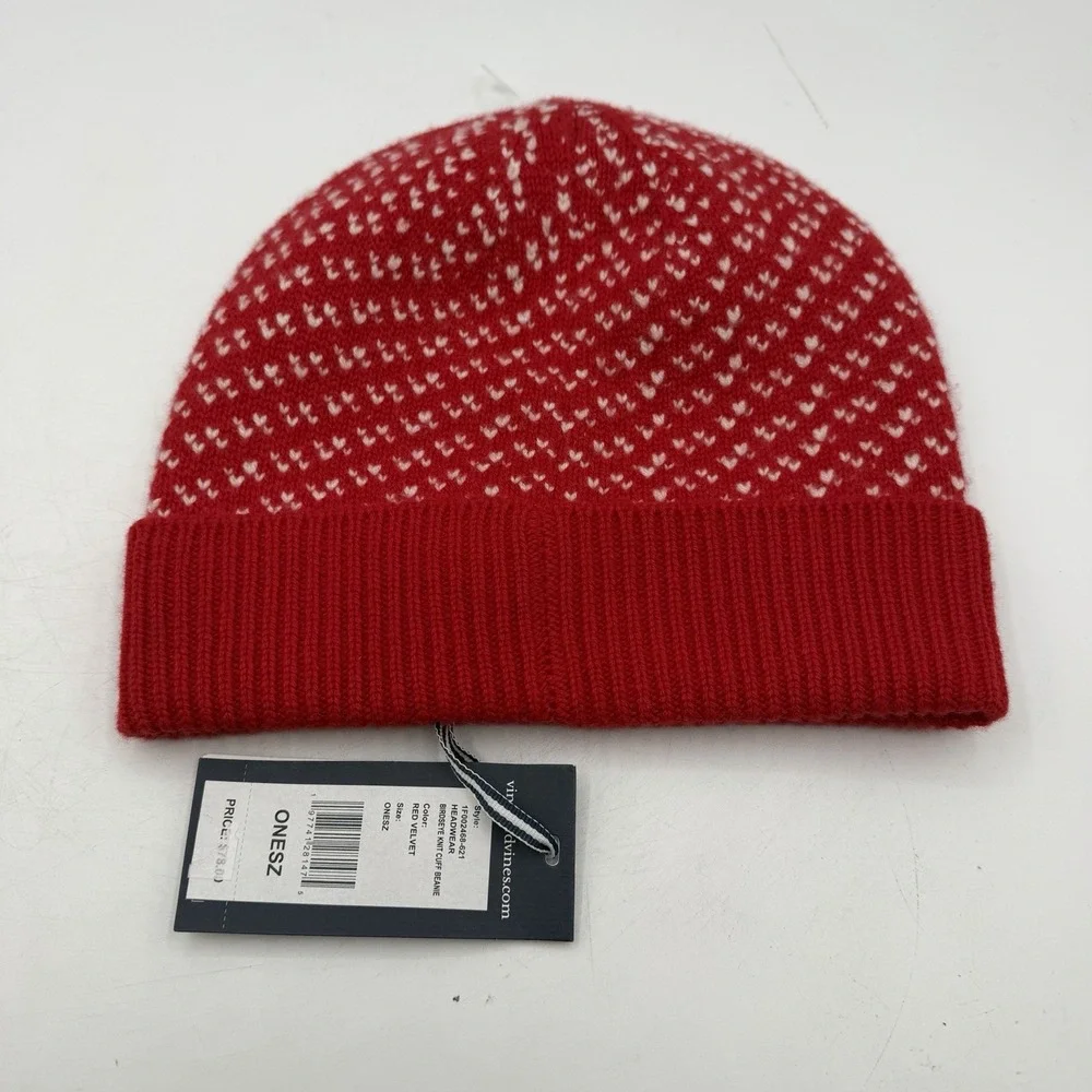 Vineyard Vines Birdseye Knit Cuff Beanie Hat Cap‎ Red Velvet Knit Wool/Cashmere